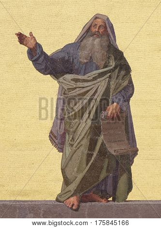 ROME, ITALY - SEPTEMBER 05: Mosaic of the Prophet Jeremiah in the facade of Basilica of Saint Paul outside the walls, Rome, Italy on September 05, 2016.