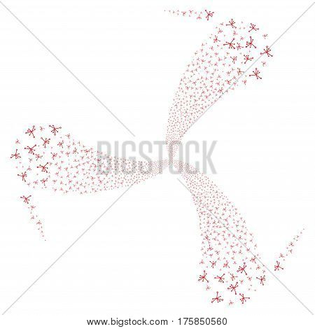 Big Bang fireworks swirl rotation. Vector illustration style is flat red iconic symbols on a white background. Object spiral created from random pictograms.