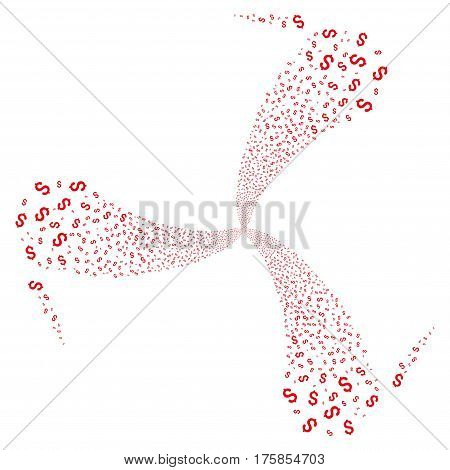 Dollar fireworks swirl rotation. Vector illustration style is flat red iconic symbols on a white background. Object whirlpool done from random icons.