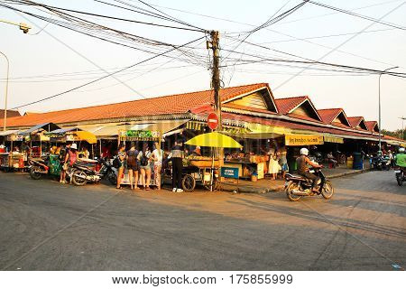 SIEM REAP CAMBODIA - MARCH 02:Old Market on March 02 2017 in Siem Reap. Siem Reap is Cambodia's main tourist citiesWorld Seven Wonders of Angkor Wat in Siem Reap.