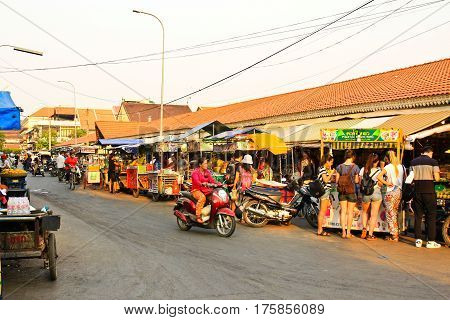 SIEM REAP CAMBODIA - MARCH 02:Old Market on March 02 2017 in Siem Reap. Siem Reap is Cambodia's main tourist citiesWorld Seven Wonders of Angkor Wat in Siem Reap.