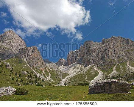 high mountain blue sky view in dolomiten dolomites dolomiti Italy