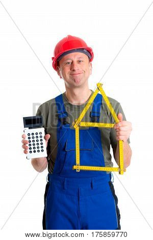 Friendly Worker With Yardstick And Piggy Bank