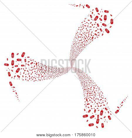 Newborn fireworks swirl rotation. Vector illustration style is flat red iconic symbols on a white background. Object whirl created from random symbols.