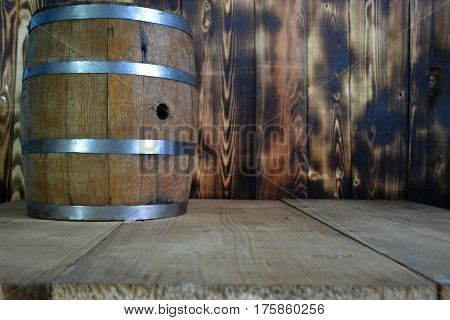 background of barrel and worn old table of wood