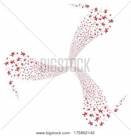 Running Man fireworks swirl rotation. Vector illustration style is flat red iconic symbols on a white background. Object whirl combined from random pictograms.