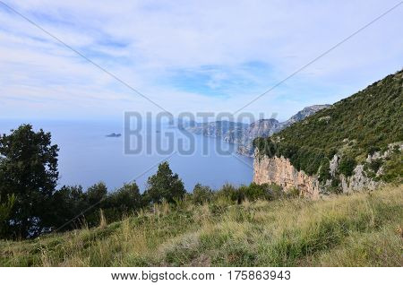 Italy's beautiful coastline and shore along the Salerno Gulf.