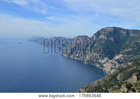 Rocky rolling hills along the Amalfi Coast in Italy.