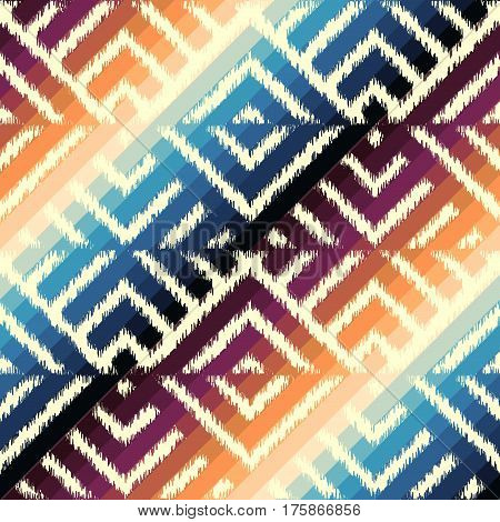 Seamless geometric pattern, based on ikat fabric style.