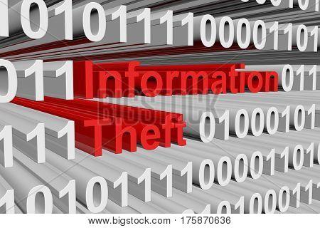 Information Theft is presented in the form of binary code 3d illustration