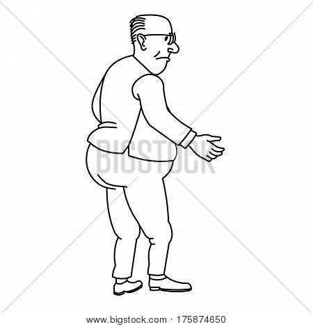 cartoon elderly man standing vector black and white