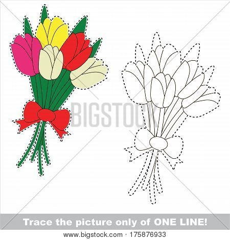 Tulip Bouquet. Dot to dot educational game for kids, the one line tracing.