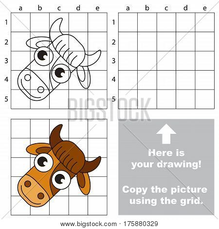Copy the picture using grid lines, the simple educational game for preschool children education with easy gaming level, the kid drawing game with Cow
