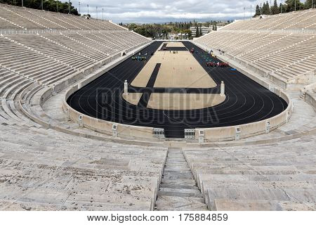Panorama of Panathenaic stadium or kallimarmaro in Athens,  Attica, Greece