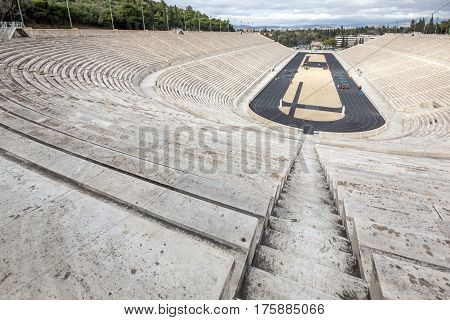 Panorama of Panathenaic stadium or kallimarmaro in Athens,  Attica, Greece
