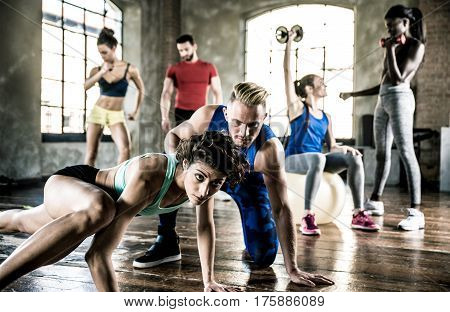 Group of athlete training with functional gymnastic