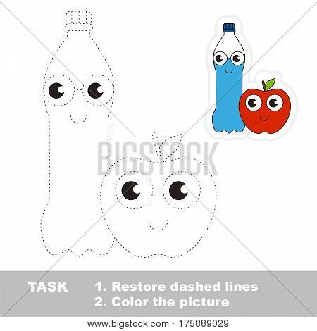 Water and Apple. Dot to dot educational game for kids.