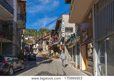 METSOVO, EPIRUS, GREECE - OCTOBER 19 2013: Panoramic view of village of Metsovo near city of Ioannina, Epirus Region, Greece