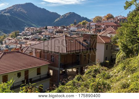 METSOVO, EPIRUS, GREECE - OCTOBER 19 2013: Panoramic view of village of Metsovo near city of Ioannina, Epirus Region, Greece