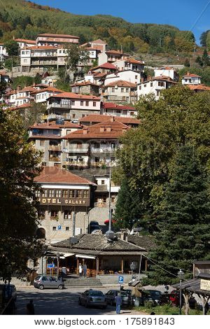 METSOVO, EPIRUS, GREECE - OCTOBER 19 2013: Panoramic view of village of Metsovo near city of Ioannina, Epirus Region, Greece