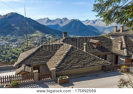 METSOVO, EPIRUS, GREECE - OCTOBER 19 2013: Panoramic view of village of Metsovo near city of Ioannina, Epirus Region, Greece
