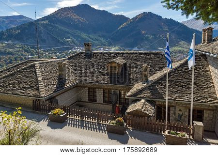 METSOVO, EPIRUS, GREECE - OCTOBER 19 2013: Panoramic view of village of Metsovo near city of Ioannina, Epirus Region, Greece