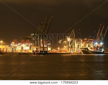 Hamburg Sea Port At Night
