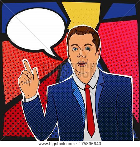 business man talking something and showin on