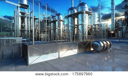 Refinery. Oil, petrolium plant Metal Pipe 3d rendering