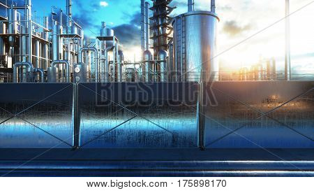 Refinery. Oil, petrolium plant Metal Pipe 3d rendering