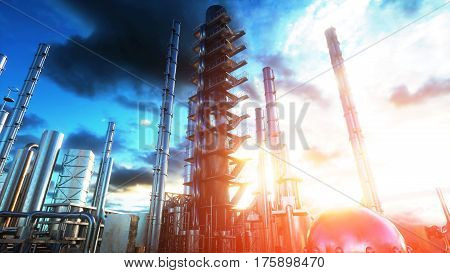 Refinery. Oil, petrolium plant Metal Pipe 3d rendering