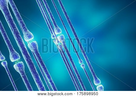 Synaptic transmission, human nervous system, 3d rendering