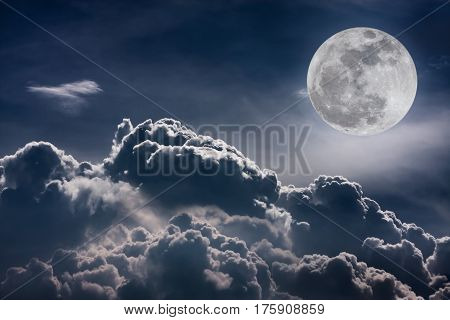 Nighttime Sky With Clouds And Bright Full Moon With Shiny.  Vintage Tone Effect.