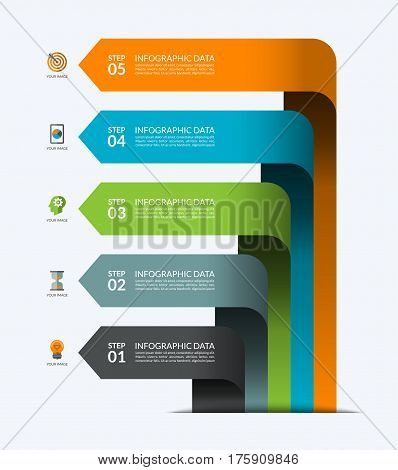Infographic banner with 5 arrows. Business growth concept. Vector template that can be used for a diagram, chart, graph, numbered options, step by step progress or process visualization