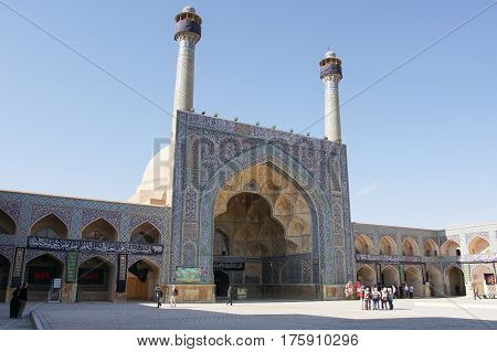 ISFAHAN, IRAN - OCTOBER 13, 2016: Jame Mosque during Moharram on October 13, 2016 in Isfahan, Iran