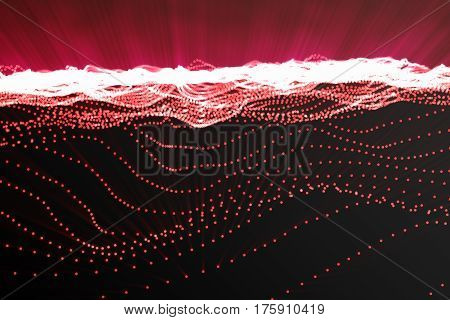 Landscape background. Cyberspace landscape grid. 3d technology. Abstract red landscape on black background with light rays, 3d rendering