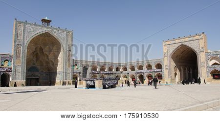 ISFAHAN, IRAN - OCTOBER 13, 2016: Jame Mosque during Moharram on October 13, 2016 in Isfahan, Iran