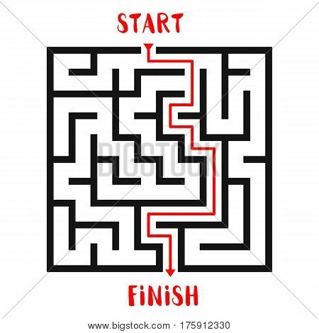 Maze Game with solution background. Labyrinth with Entry and Exit. Vector Illustration.