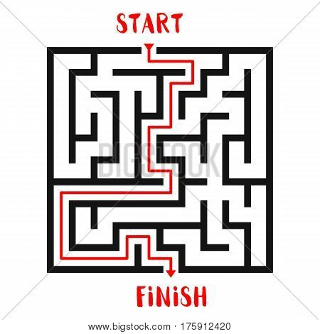 Maze Game with solution background. Labyrinth with Entry and Exit. Vector Illustration.