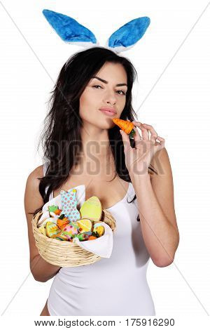 Pretty young woman with easter bunny ears