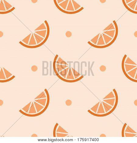Orange slices on polka dot background. Seamless pattern.