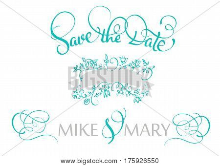 save the date text for wedding. Calligraphy lettering Vector illustration EPS10.