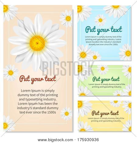 Set of banners with Chamomile flowers. Vector illustration.