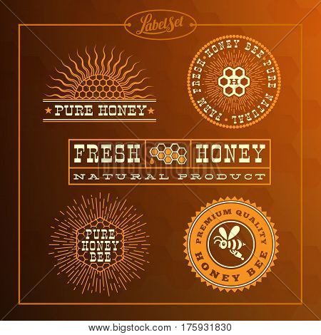 Templates for badges labels tags for honey bee product. Set 11. Vector illustration.