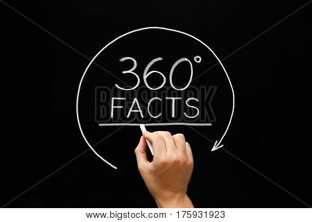 Hand sketching 360 degrees Facts concept with white chalk on blackboard.