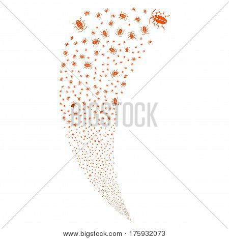 Cucaracha random fireworks stream. Vector illustration style is flat orange iconic symbols on a white background. Object fountain done from scattered design elements.