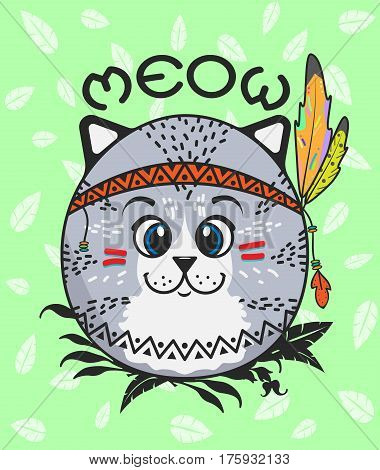 Cute Little Indian kitten sitting in ambush. Vector illustration.