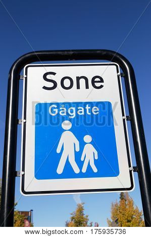 Trafic sign at the beginning of a Norwegian pedestrian zone (gagate sone).