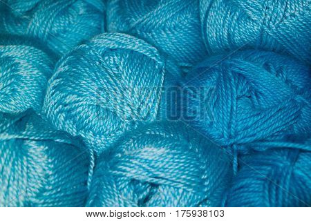Many woolen yarn blue color rich texture