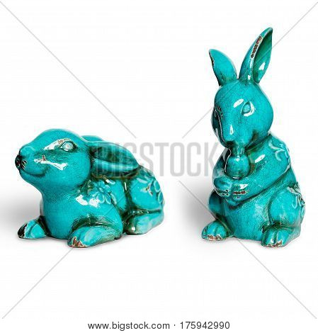 Decorative figurines, statuette of a hare, accessories for an interior, isolated white background